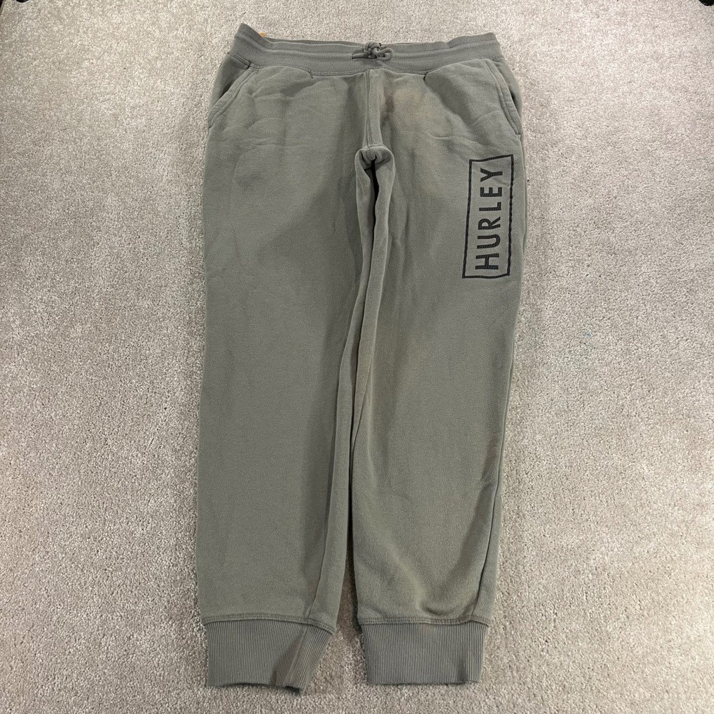 Hurley Jogger Pants Mens Medium‎ Olive Green Fleece Logo Sweatpants